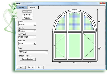 Curved & arched head windows in widnow industry production software Caliburn Fusion.